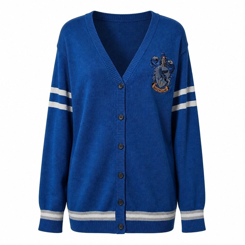 Harry Potter Ravenclaw House Womens Cardigan Sweater Navy Blue Crest XL Bioworld